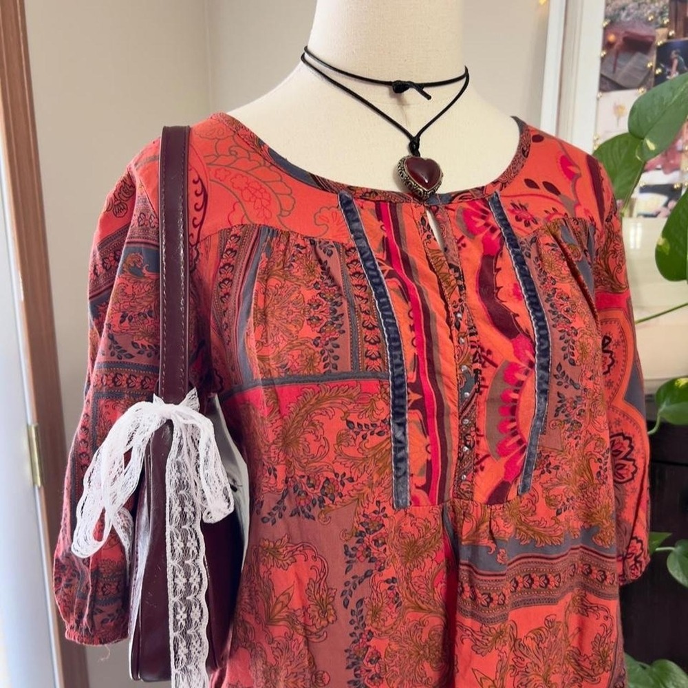 Paisley Boho Patchwork Style Blouse Size Large Hippie Festival Fairy - Picture 3 of 8